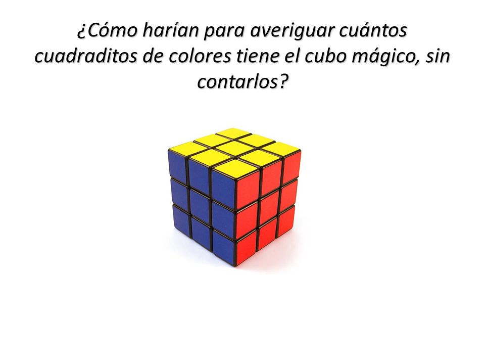 ¿Cómo harían para averiguar cuántos cuadraditos de colores tiene el cubo mágico, sin contarlos