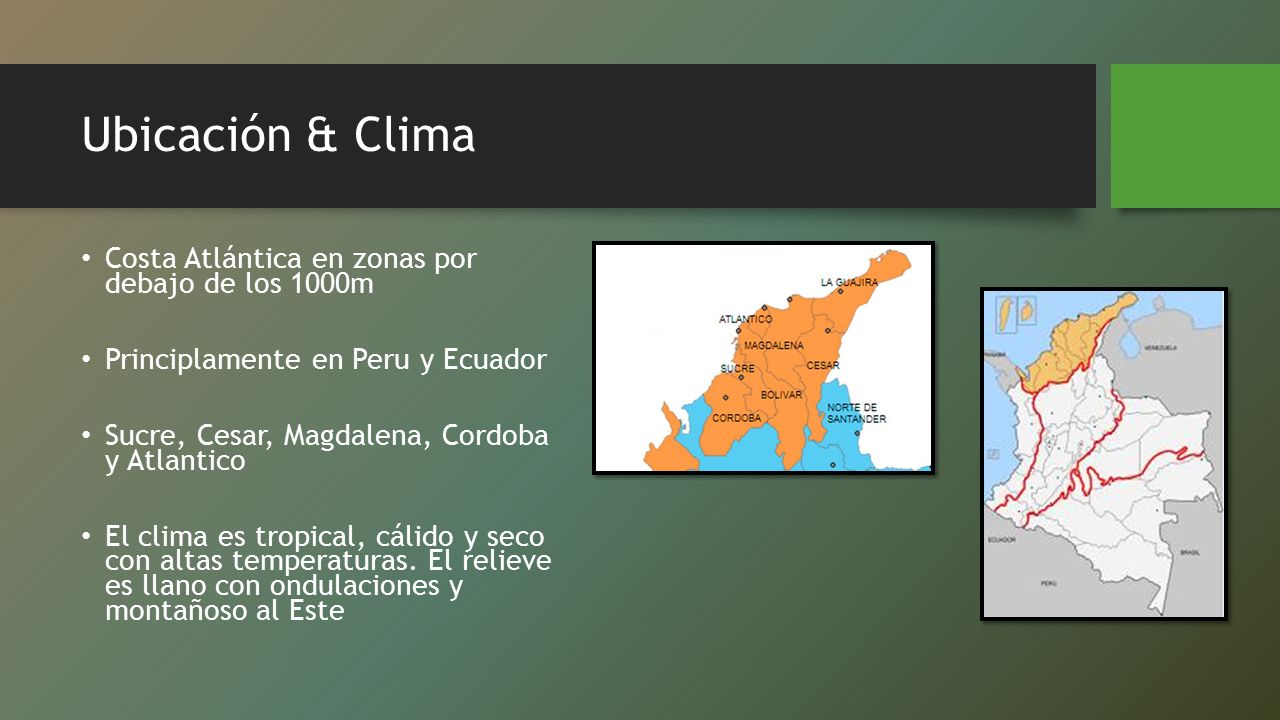 Ubicación & Clima Costa Atlántica en zonas por debajo de los 1000m