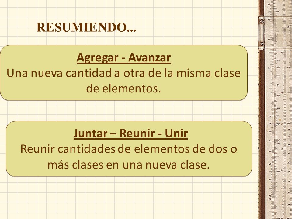Una nueva cantidad a otra de la misma clase de elementos.