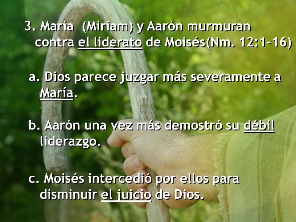 3. María (Miriam) y Aarón murmuran contra el liderato de Moisés(Nm