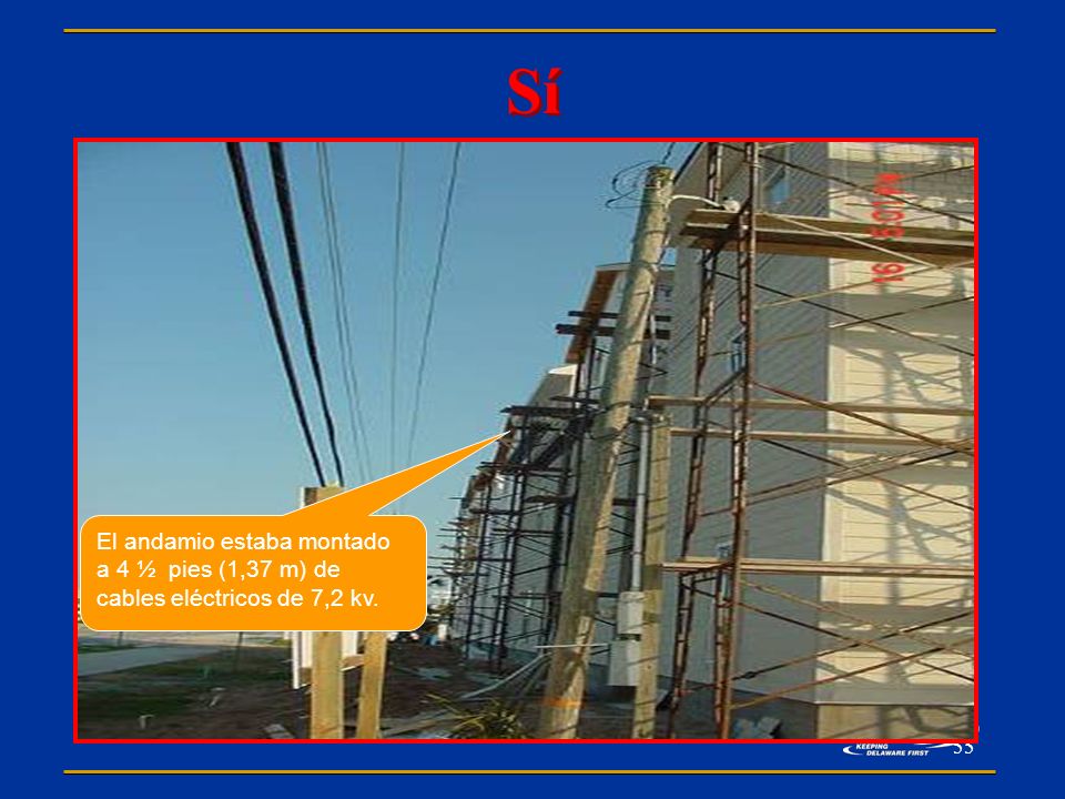 Sí Notas: El andamio estaba montado a 4 ½ pies (1,37 m) de cables eléctricos de 7,2 kv.