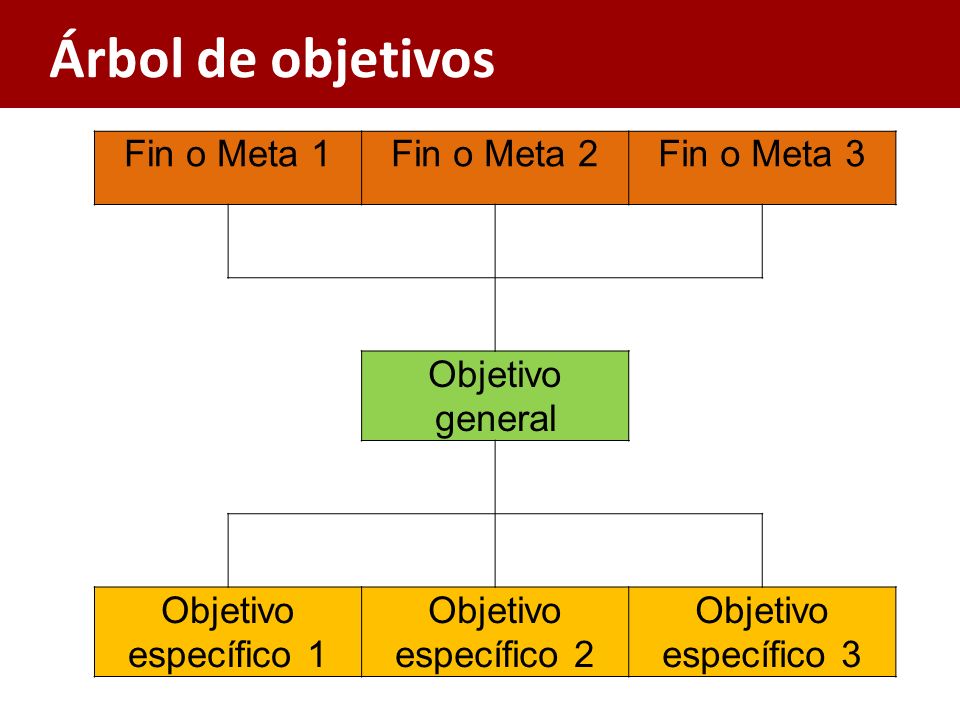 Árbol de objetivos Fin o Meta 1 Fin o Meta 2 Fin o Meta 3