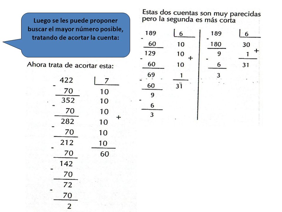 Luego se les puede proponer buscar el mayor número posible, tratando de acortar la cuenta:
