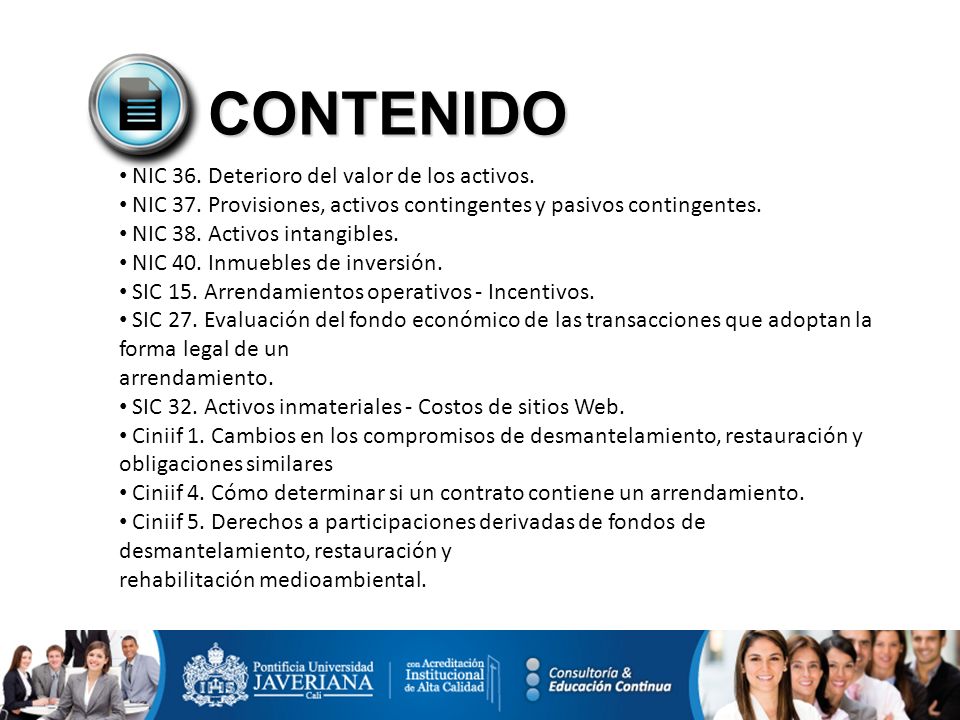 CONTENIDO NIC 36. Deterioro del valor de los activos.
