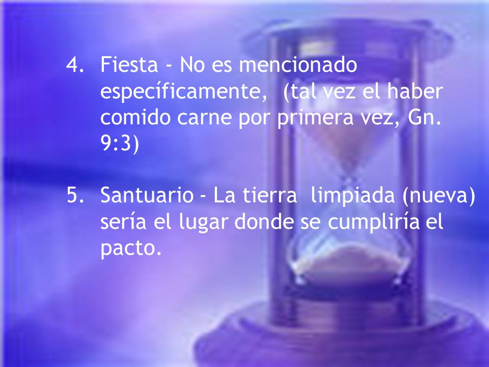 Fiesta - No es mencionado específicamente, (tal vez el haber comido carne por primera vez, Gn. 9:3)