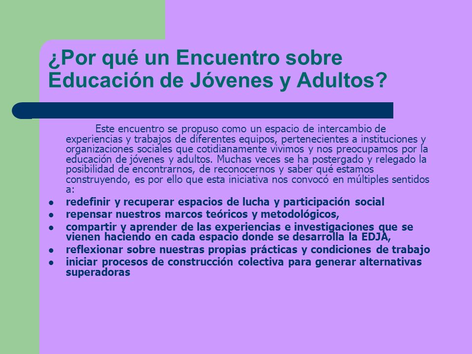 ¿Por qué un Encuentro sobre Educación de Jóvenes y Adultos