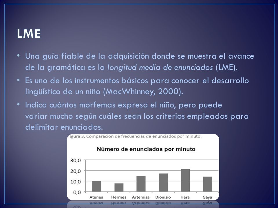 LME Una guía fiable de la adquisición donde se muestra el avance de la gramática es la longitud media de enunciados (LME).