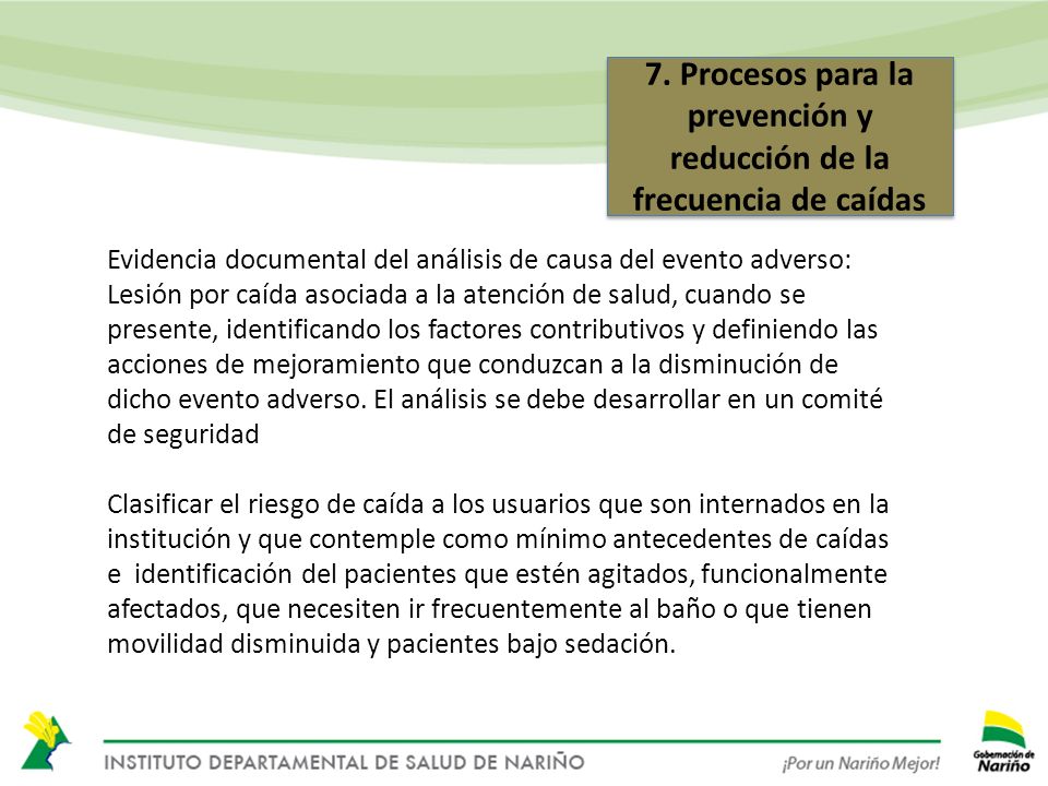 7. Procesos para la prevención y reducción de la frecuencia de caídas
