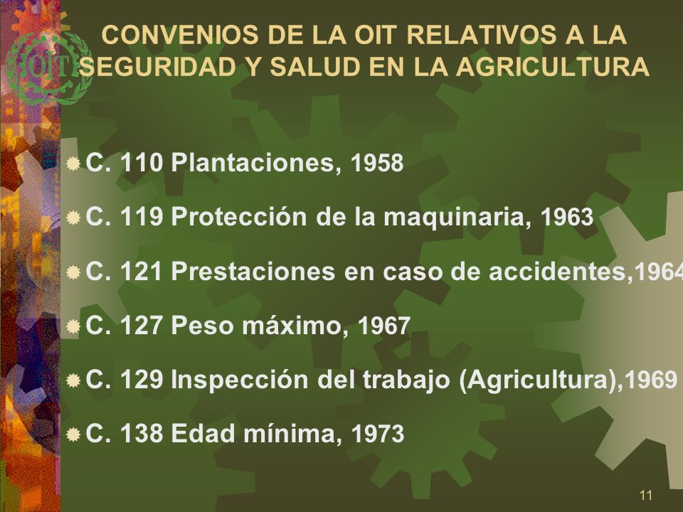 CONVENIOS DE LA OIT RELATIVOS A LA SEGURIDAD Y SALUD EN LA AGRICULTURA