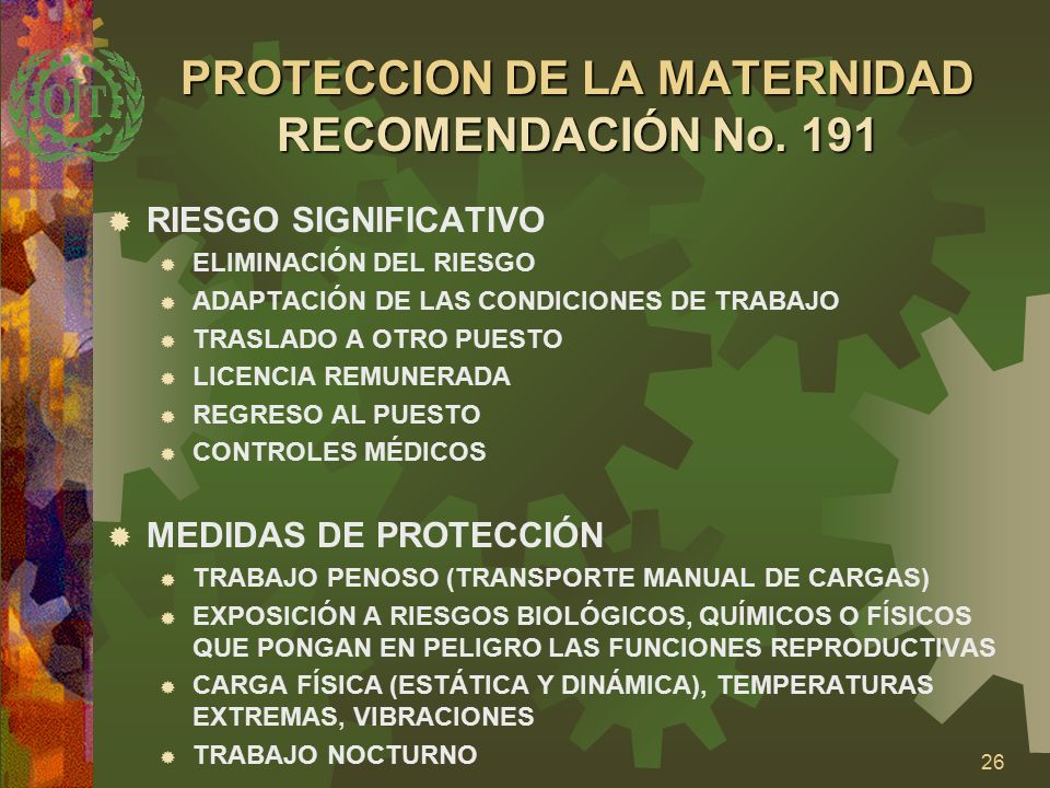 PROTECCION DE LA MATERNIDAD RECOMENDACIÓN No. 191