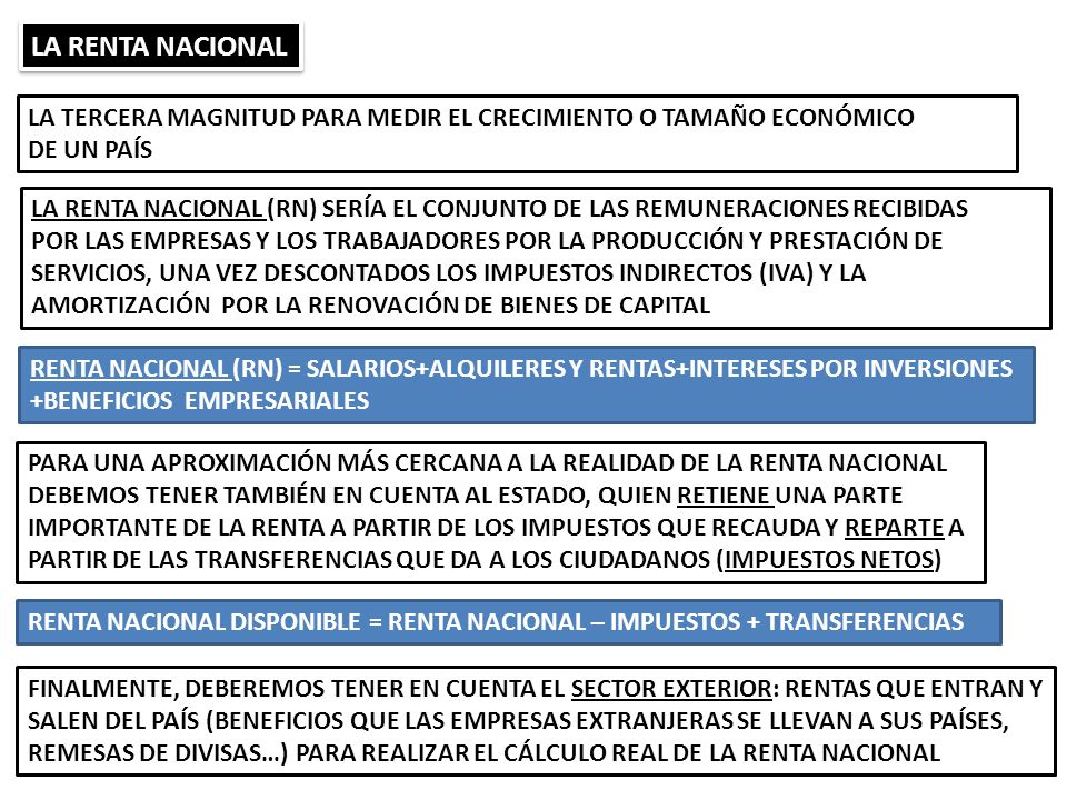 LA RENTA NACIONAL LA TERCERA MAGNITUD PARA MEDIR EL CRECIMIENTO O TAMAÑO ECONÓMICO. DE UN PAÍS.