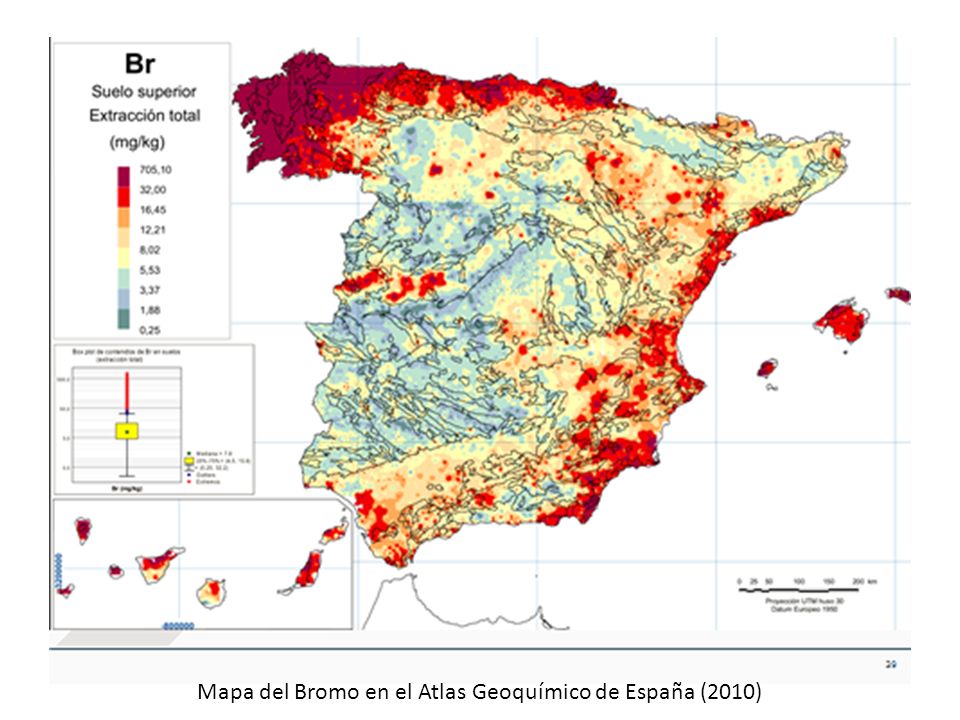 Mapa del Bromo en el Atlas Geoquímico de España (2010)
