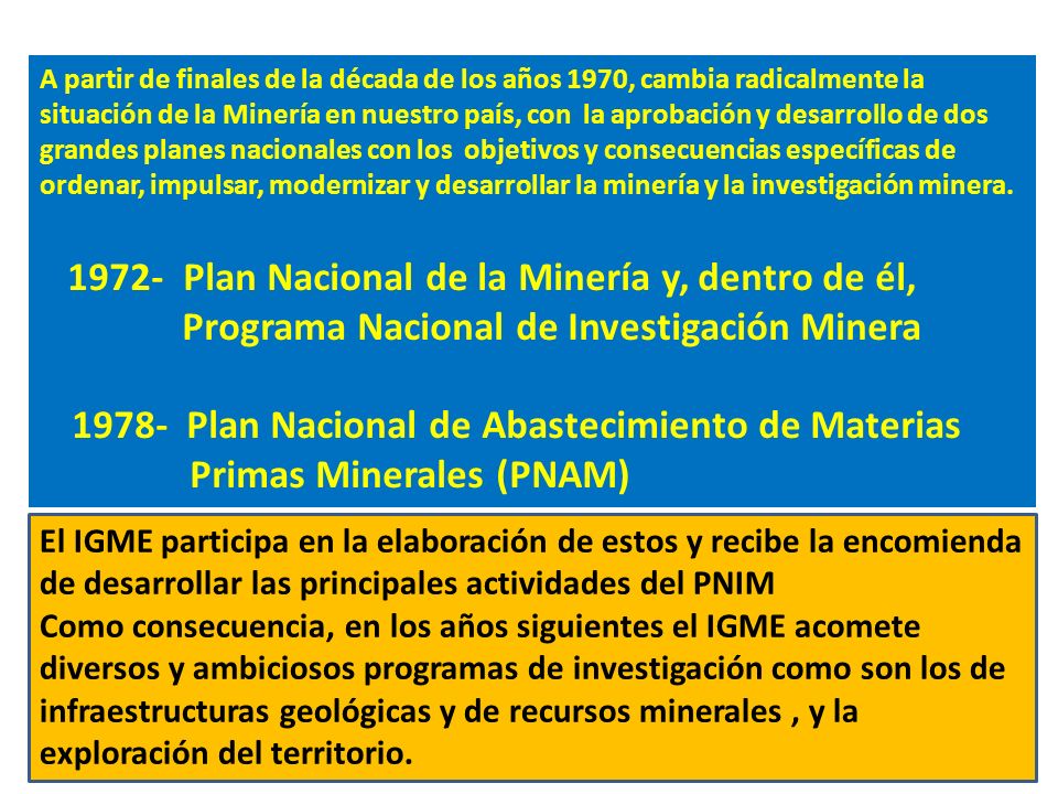 1972- Plan Nacional de la Minería y, dentro de él,