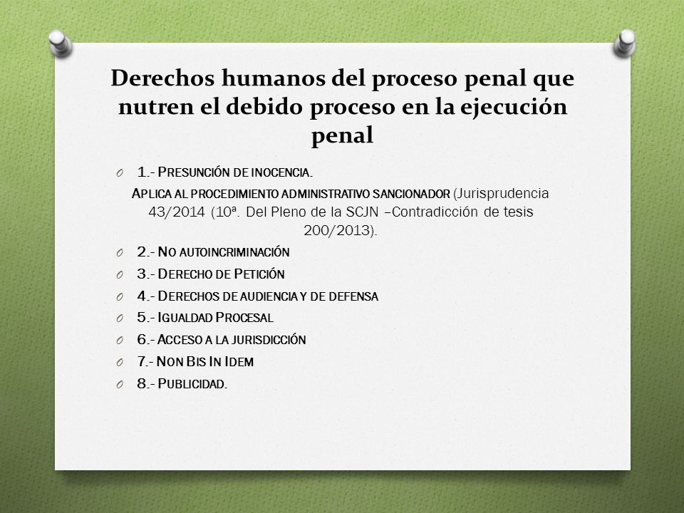 Derechos humanos del proceso penal que nutren el debido proceso en la ejecución penal