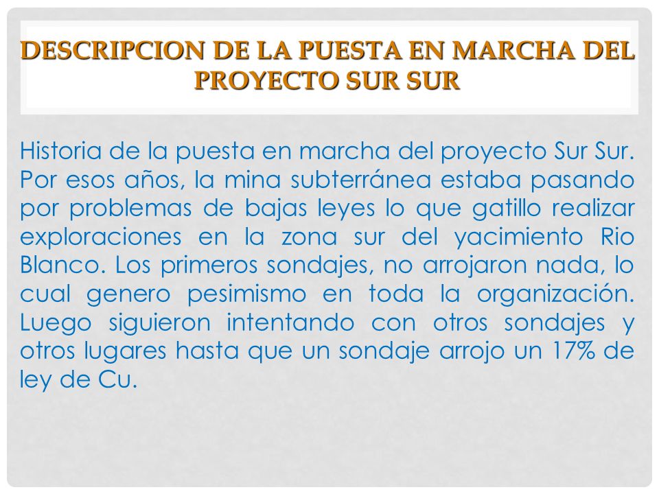 DESCRIPCION DE LA PUESTA EN MARCHA DEL PROYECTO SUR SUR