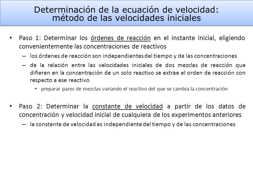 Determinación de la ecuación de velocidad: método de las velocidades iniciales