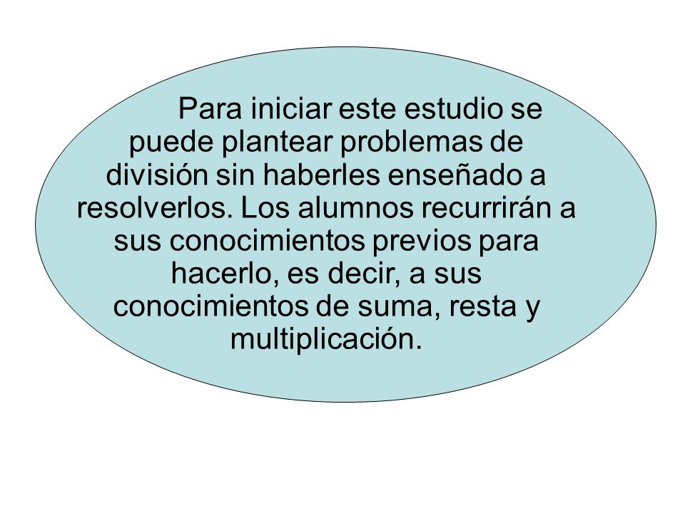 Para iniciar este estudio se puede plantear problemas de división sin haberles enseñado a resolverlos.