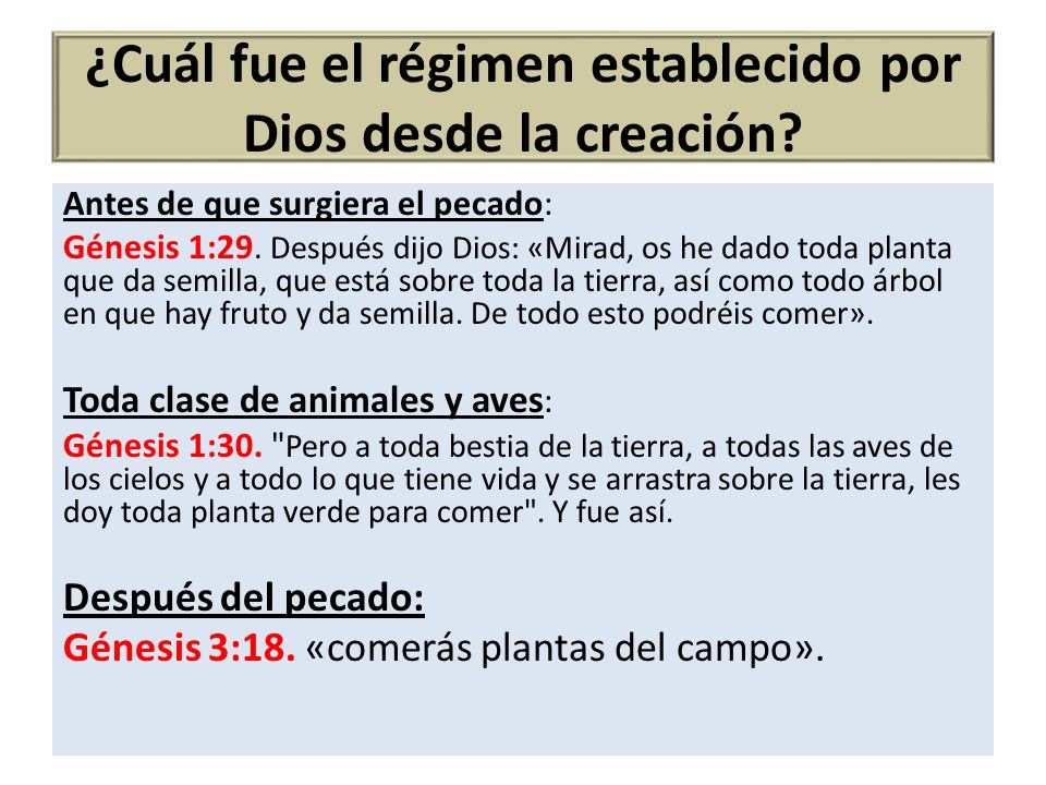 ¿Cuál fue el régimen establecido por Dios desde la creación
