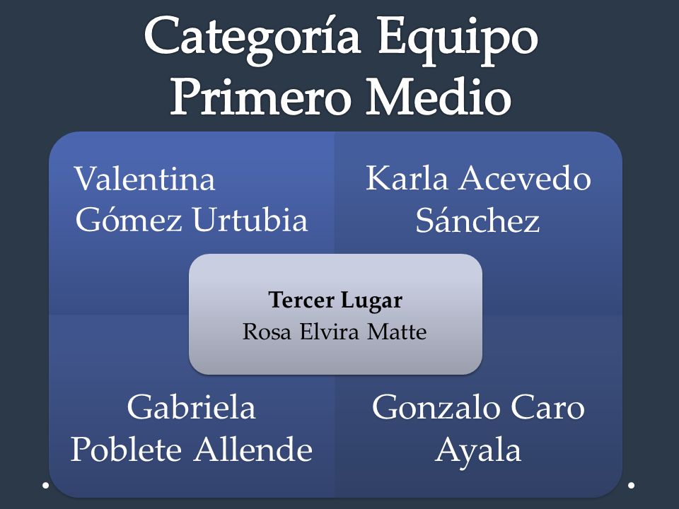 Categoría Equipo Primero Medio Valentina Gómez Urtubia Tercer Lugar