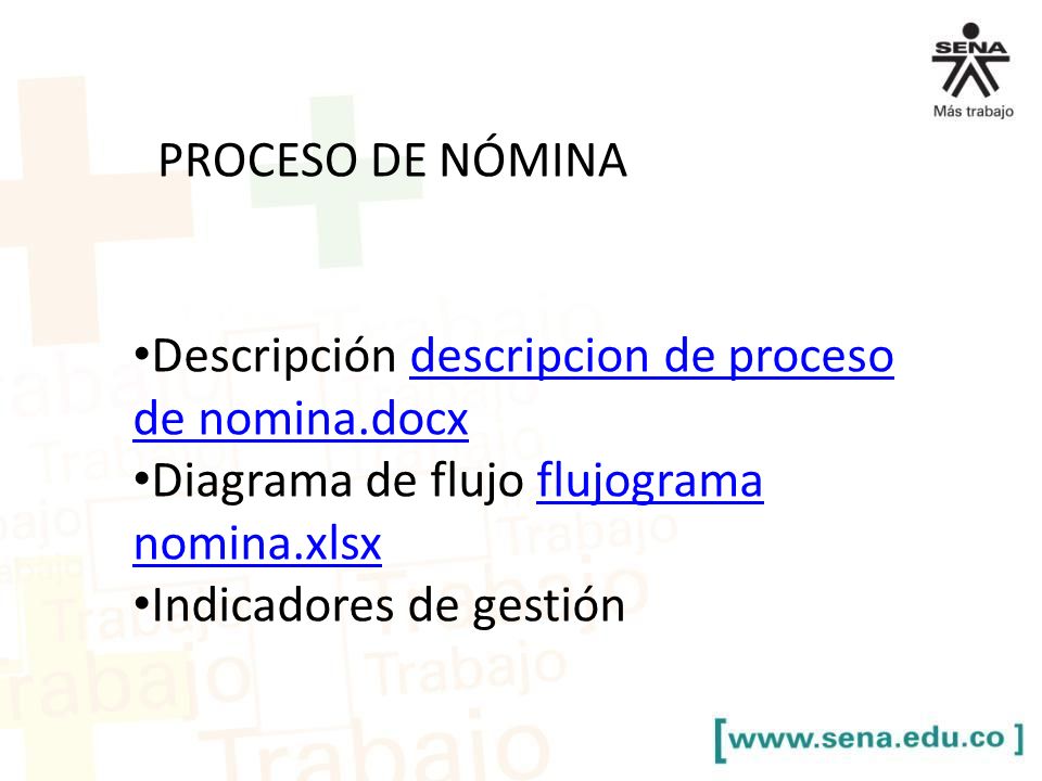 PROCESO DE NÓMINA Descripción descripcion de proceso de nomina.docx. Diagrama de flujo flujograma nomina.xlsx.
