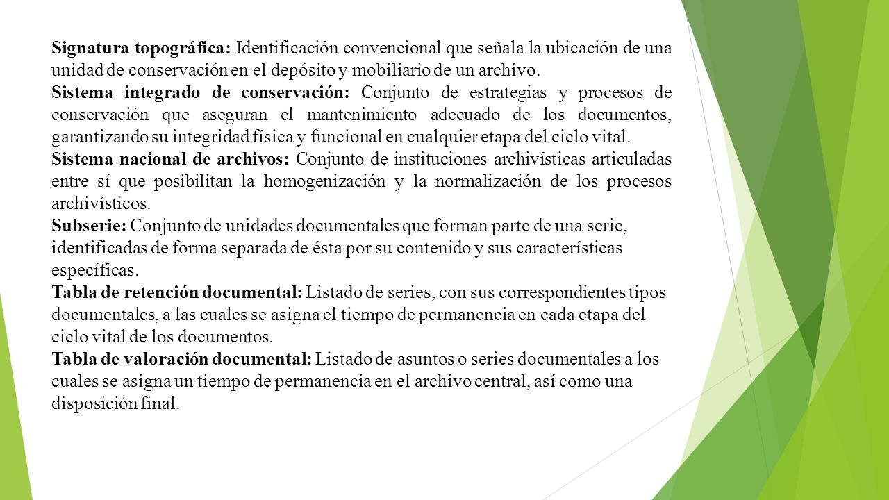 Signatura topográfica: Identificación convencional que señala la ubicación de una unidad de conservación en el depósito y mobiliario de un archivo.