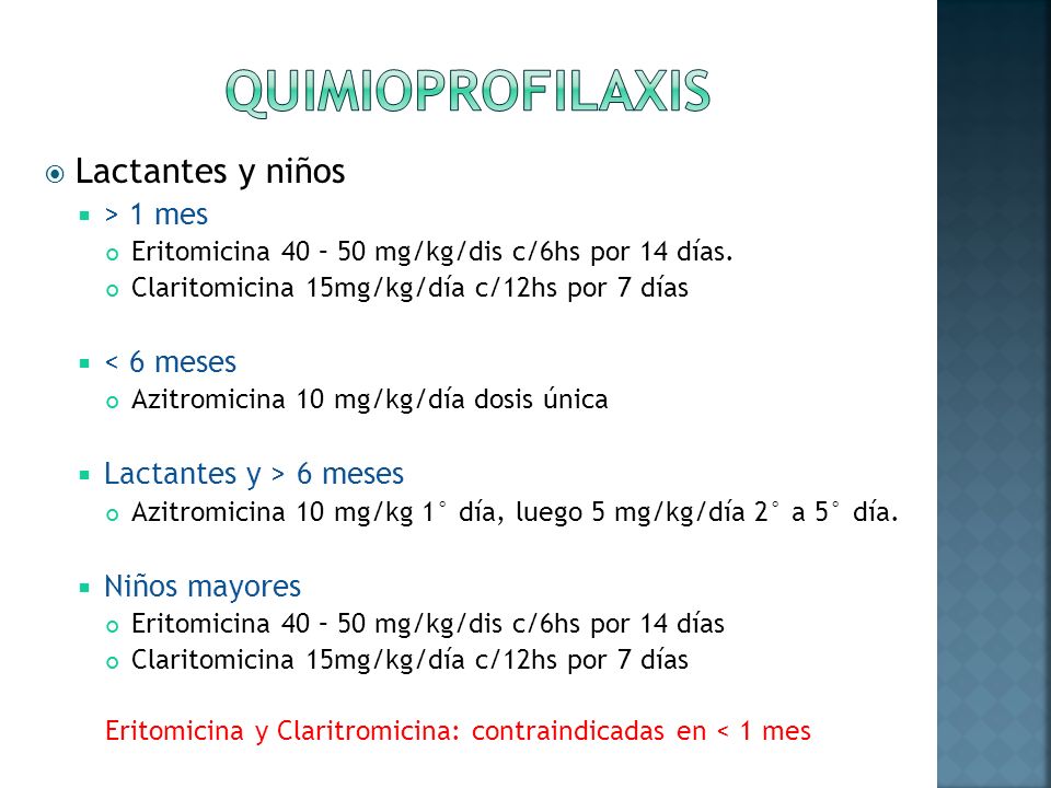 Quimioprofilaxis Lactantes y niños > 1 mes < 6 meses