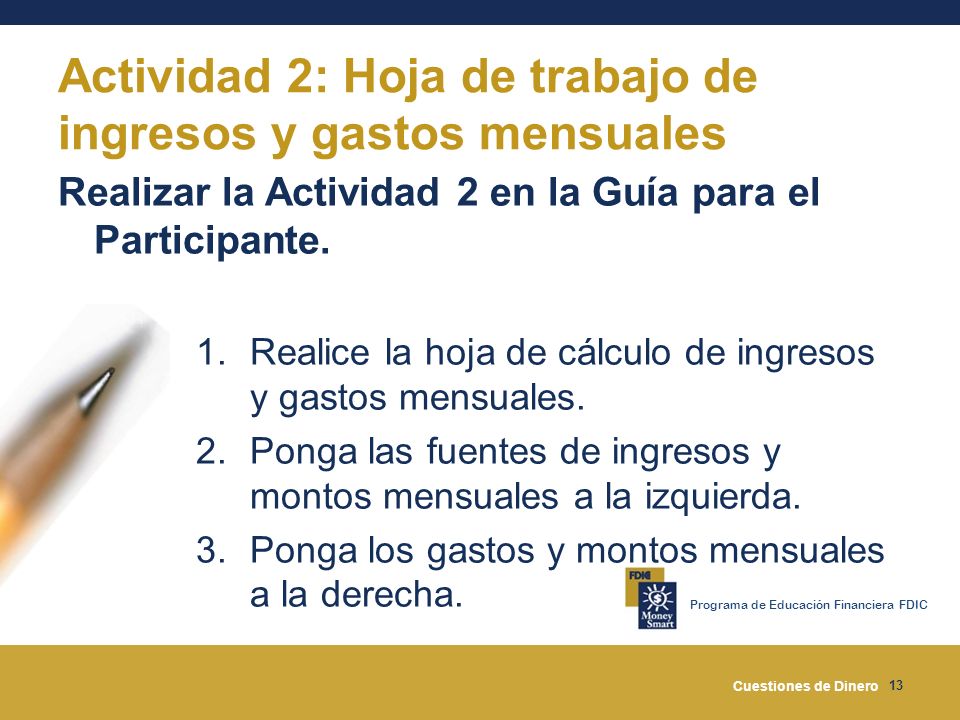 Actividad 2: Hoja de trabajo de ingresos y gastos mensuales