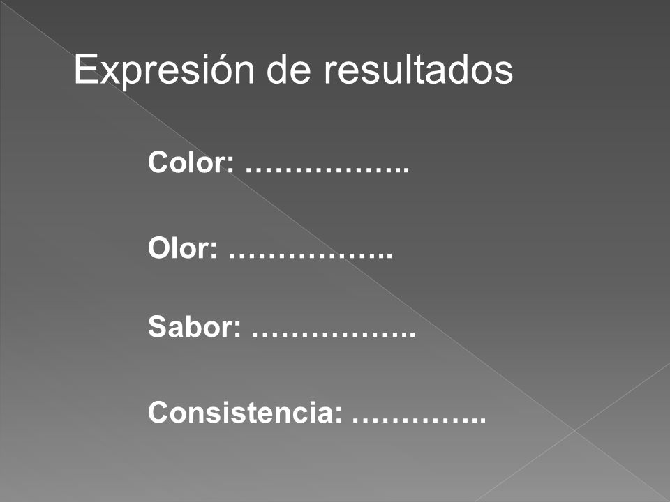 Color: …………….. Olor: …………….. Sabor: …………….. Consistencia: …………..