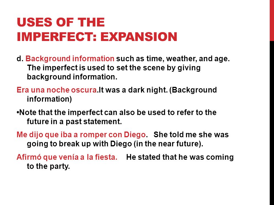 Uses of the imperfect: expansion