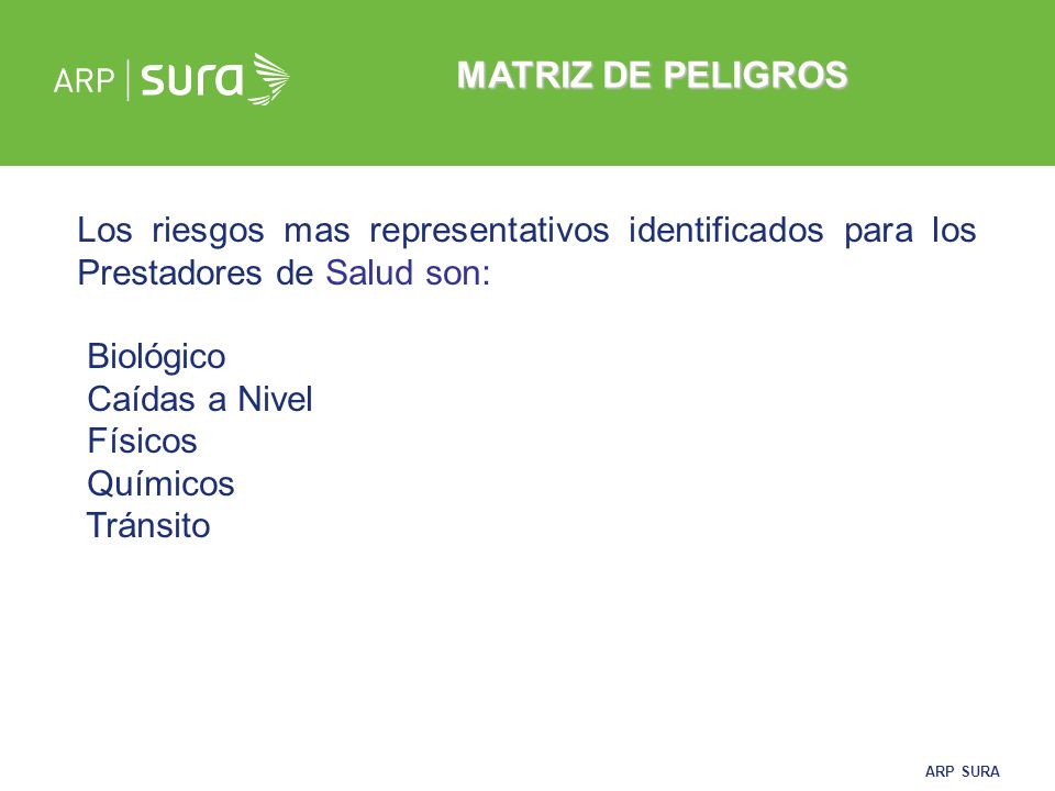 MATRIZ DE PELIGROS Los riesgos mas representativos identificados para los Prestadores de Salud son: