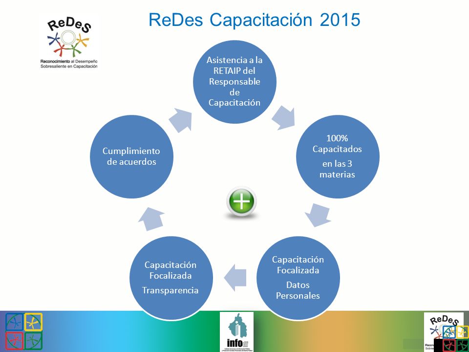 ReDes Capacitación 2015 Asistencia a la RETAIP del Responsable de Capacitación. 100% Capacitados. en las 3 materias.