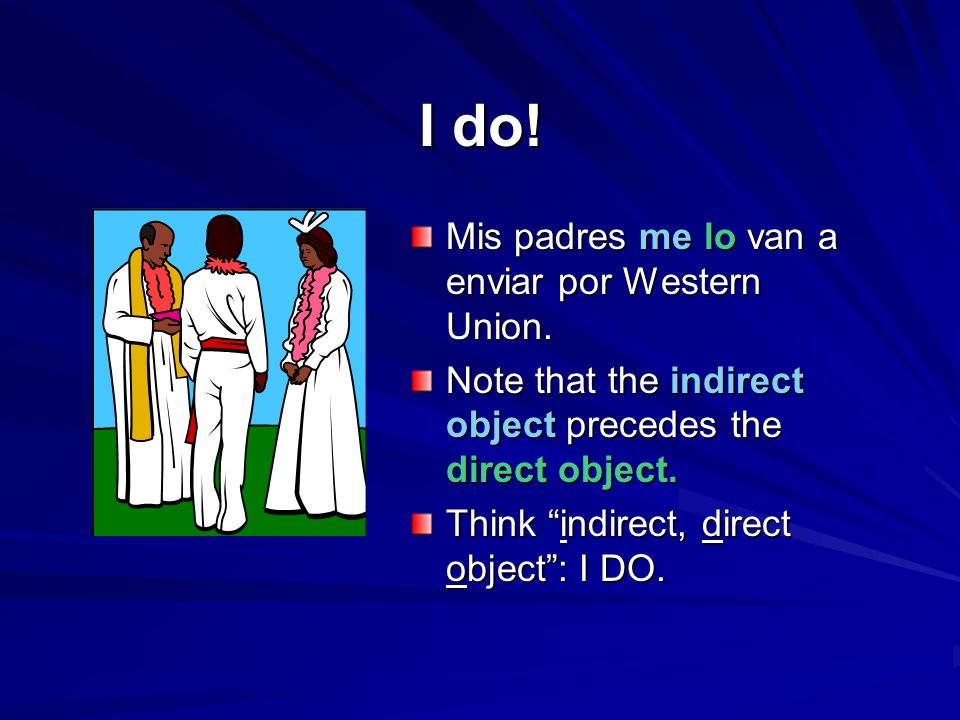 I do! Mis padres me lo van a enviar por Western Union.