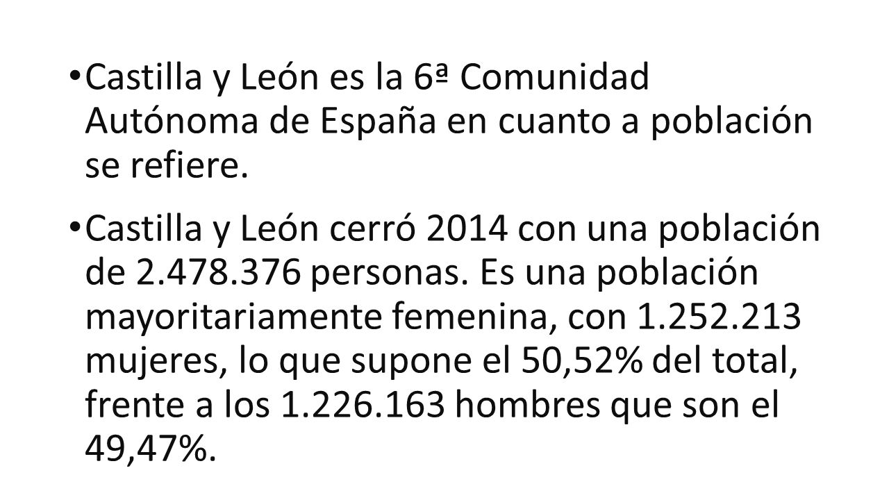 Castilla y León es la 6ª Comunidad Autónoma de España en cuanto a población se refiere.