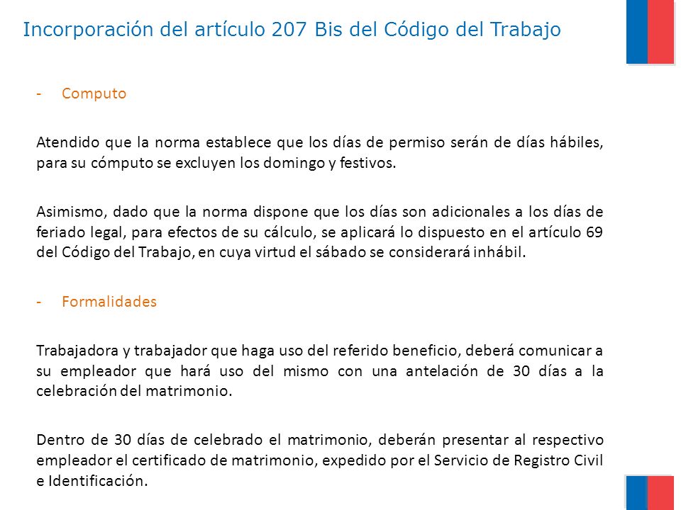 Incorporación del artículo 207 Bis del Código del Trabajo
