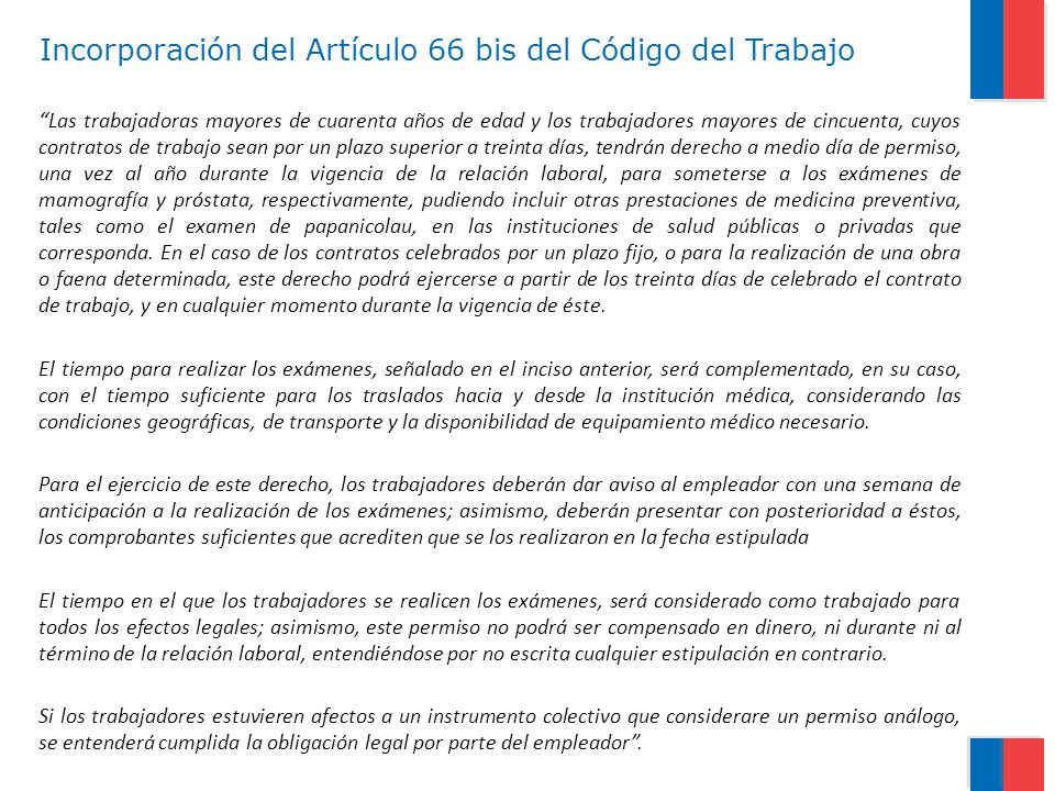 Incorporación del Artículo 66 bis del Código del Trabajo
