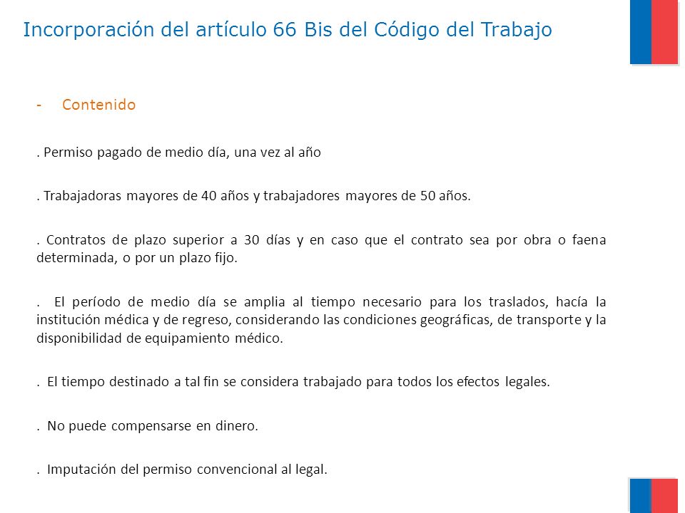 Incorporación del artículo 66 Bis del Código del Trabajo