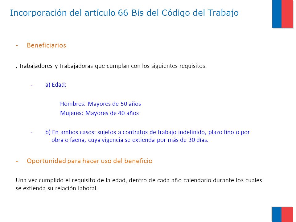 Incorporación del artículo 66 Bis del Código del Trabajo