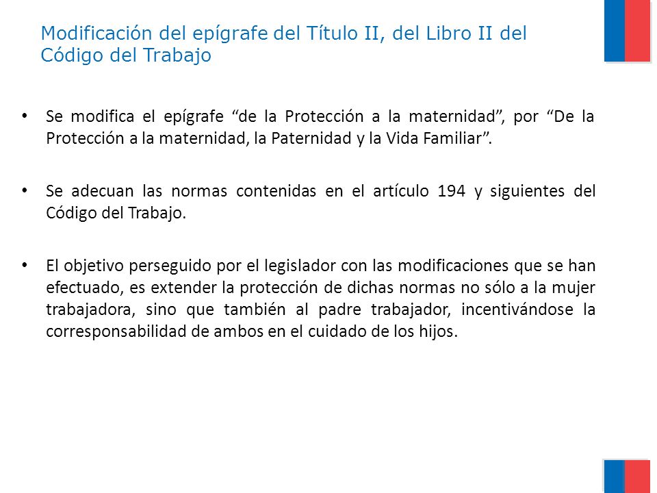 Modificación del epígrafe del Título II, del Libro II del Código del Trabajo