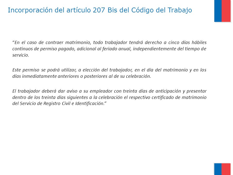 Incorporación del artículo 207 Bis del Código del Trabajo