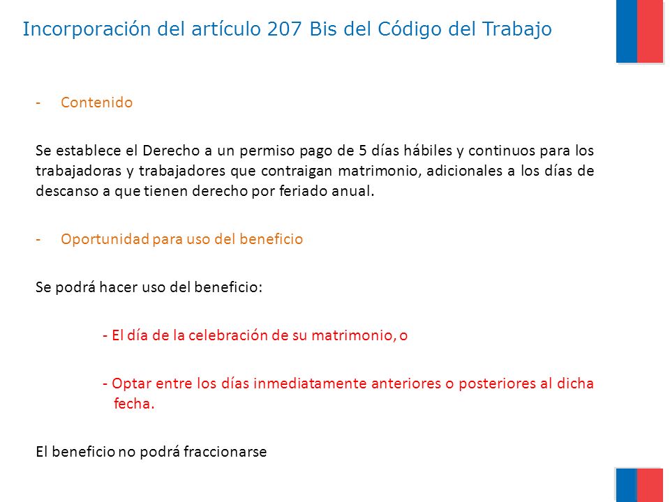 Incorporación del artículo 207 Bis del Código del Trabajo