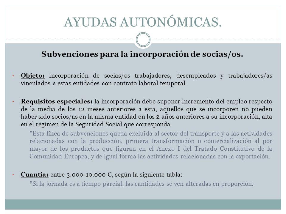Subvenciones para la incorporación de socias/os.