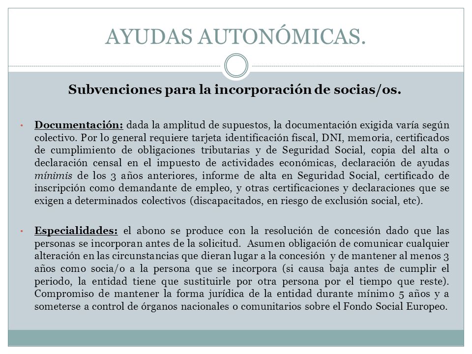 Subvenciones para la incorporación de socias/os.