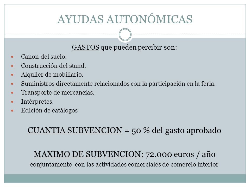 AYUDAS AUTONÓMICAS CUANTIA SUBVENCION = 50 % del gasto aprobado