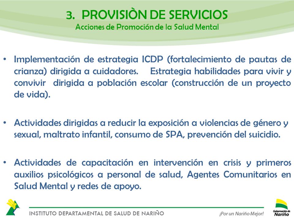 3. PROVISIÒN DE SERVICIOS Acciones de Promoción de la Salud Mental
