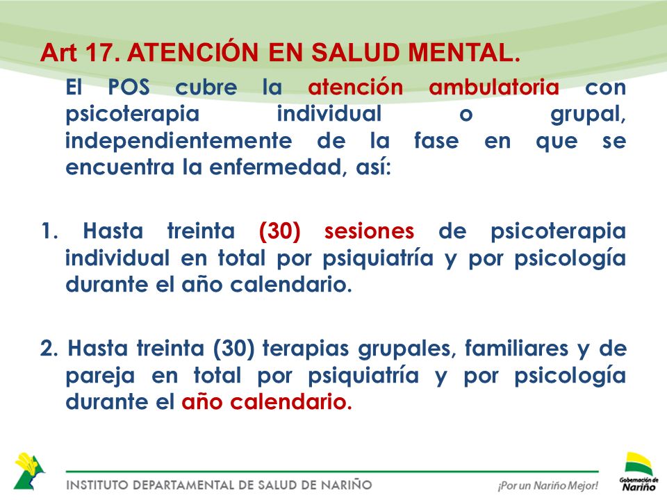 Art 17. ATENCIÓN EN SALUD MENTAL.