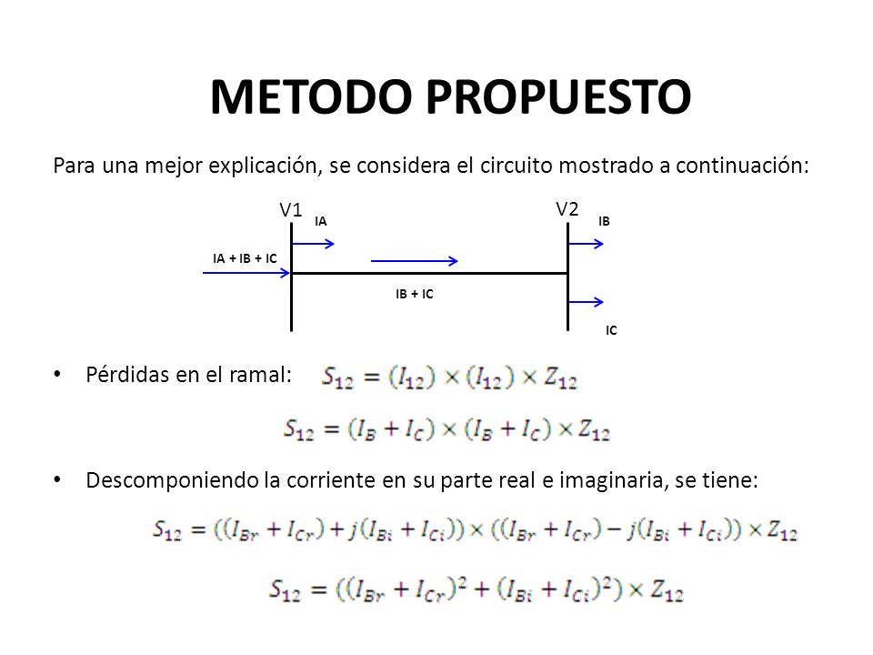 METODO PROPUESTO Para una mejor explicación, se considera el circuito mostrado a continuación: Pérdidas en el ramal: