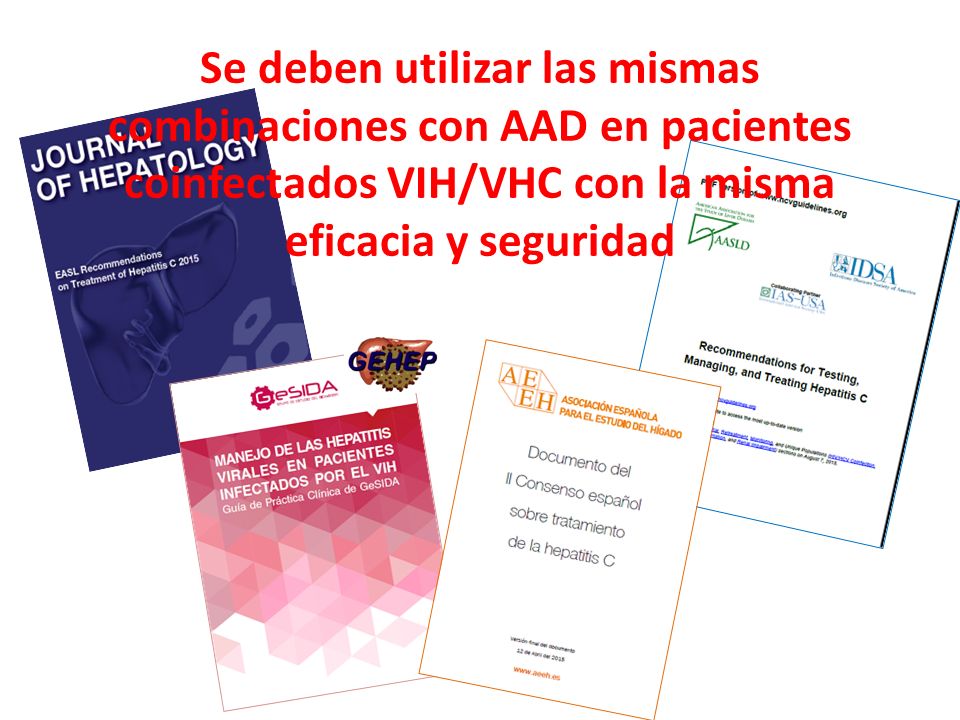 Se deben utilizar las mismas combinaciones con AAD en pacientes coinfectados VIH/VHC con la misma eficacia y seguridad