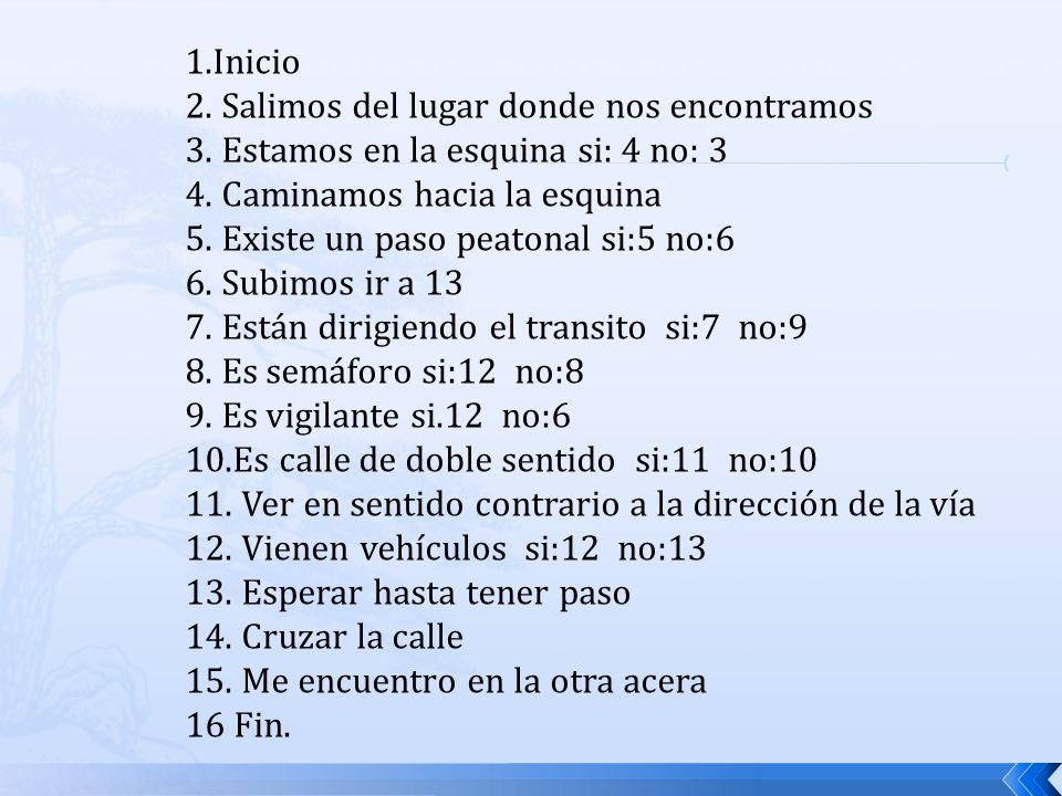 1. Inicio 2. Salimos del lugar donde nos encontramos 3
