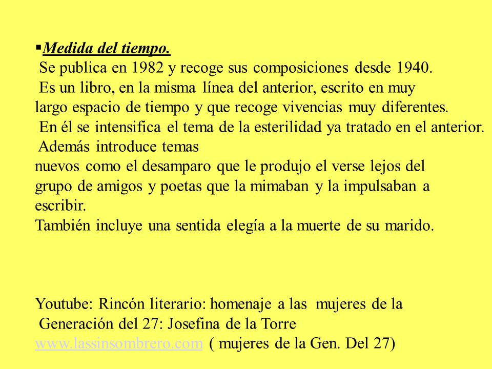 Medida del tiempo. Se publica en 1982 y recoge sus composiciones desde Es un libro, en la misma línea del anterior, escrito en muy.