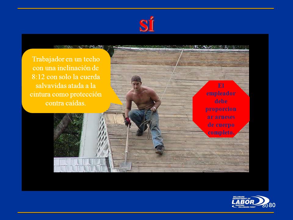 El empleador debe proporcionar arneses de cuerpo completo.
